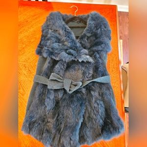 Natural Rabbit Fur Knit Back Vest, Great Condition, Blue, Size L